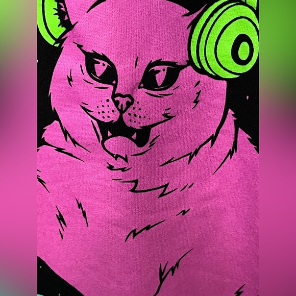 Cat TShirts Women Men Original Design DJ Space Cat Ltd Print W/ Sticker S-XL - Picture 8 of 16